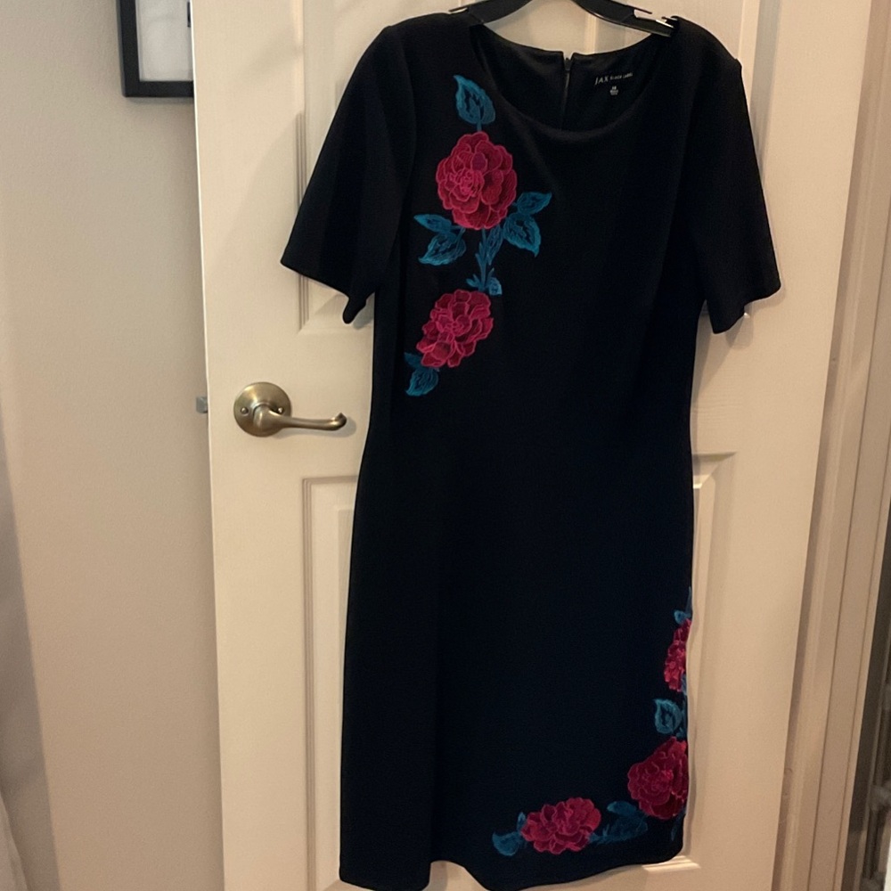 Jax Black Midi Dress with Pink and Blue Floral Design